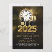 Nieuwjaarsfeest 2025 Gold Champagne Kaart (Voorkant)