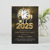 Nieuwjaarsfeest 2025 Gold Champagne Kaart (Staand voorkant)