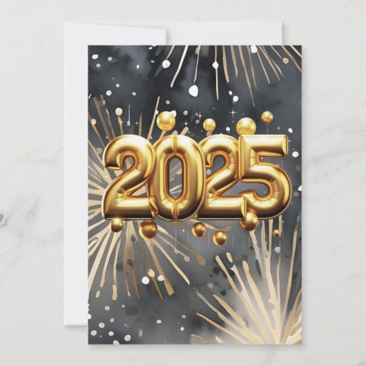 Nieuwjaarsfeest 2025 Gold Glitter Balloons City Kaart (Achterkant)