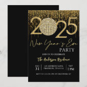 Nieuwjaarsfeest 2025 Gold Glitter Disco Ball Kaart (Voorkant / Achterkant)