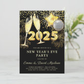 Nieuwjaarsfeest 2025 Gold Glitter op zwart Kaart (Staand voorkant)
