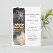 Nieuwjaarsfeest 2025 Gold Glitter Vuurwerk Kaart (Staand voorkant)