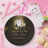 Nieuwjaarsfeest 2025 gouden champagne papieren bordje (Feest)