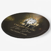 Nieuwjaarsfeest 2025 gouden champagne papieren bordje (Gekanteld)