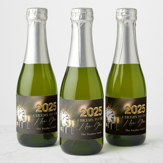 Nieuwjaarsfeest 2025 gouden champagne sparkling wijnetiket (Flessen)