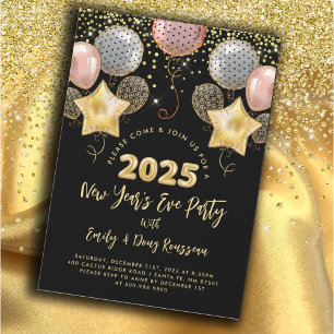 Nieuwjaarsfeest 2025 Roos Gold Glitter Kaart