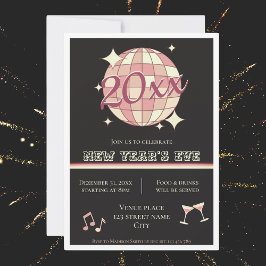 Nieuwjaarsfeest 2025 uitnodiging zwarte discobal