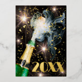 Nieuwjaarsfeest Chamgagne Confetti Feest Folie Uitnodiging (Voorkant)