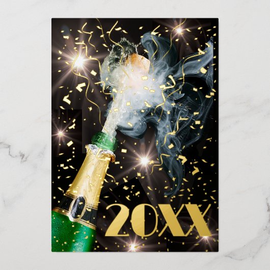 Nieuwjaarsfeest Chamgagne Confetti Feest Folie Uitnodiging (Voorkant)