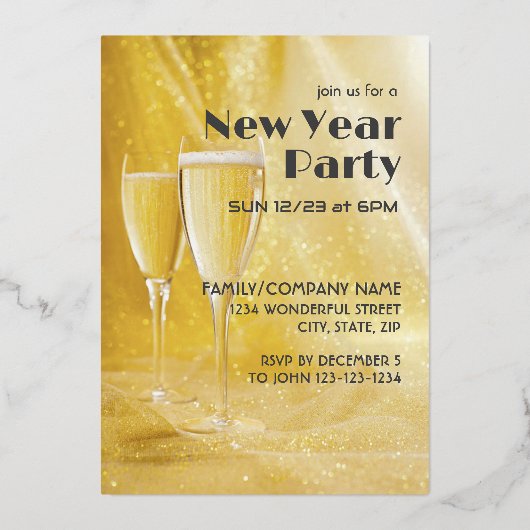 Nieuwjaarsfeest Chamgagne Confetti Feest Folie Uitnodiging (Achterkant)