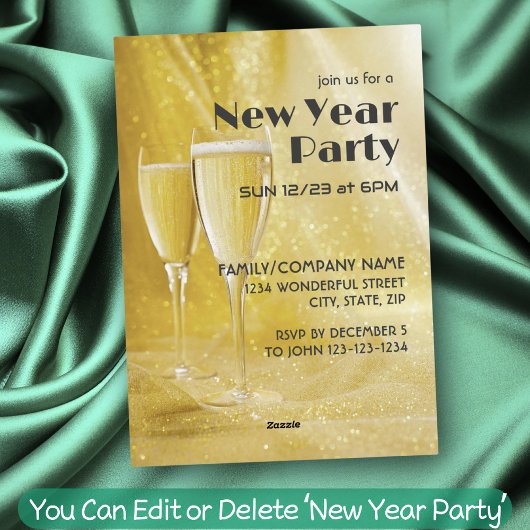 Nieuwjaarsfeest Chamgagne Confetti Feest Folie Uitnodiging