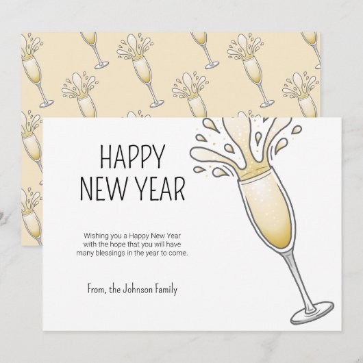 Nieuwjaarsfeest Champagne Feestdagenkaart (Voorkant / Achterkant)