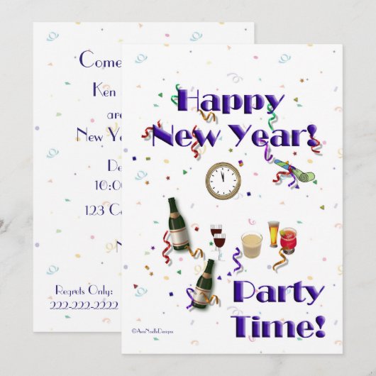 Nieuwjaarsfeest/Champagne+Fun Kaart (Voorkant / Achterkant)