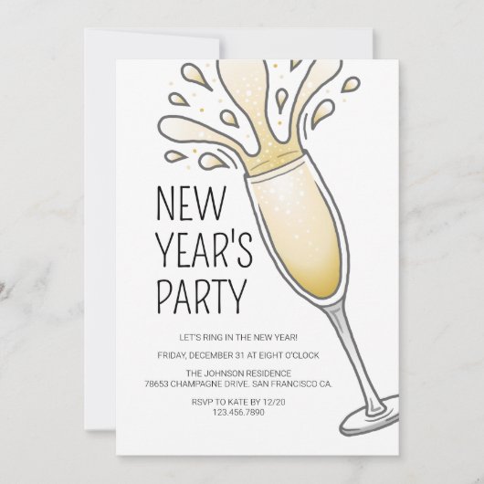 Nieuwjaarsfeest Champagne Kaart (Voorkant)