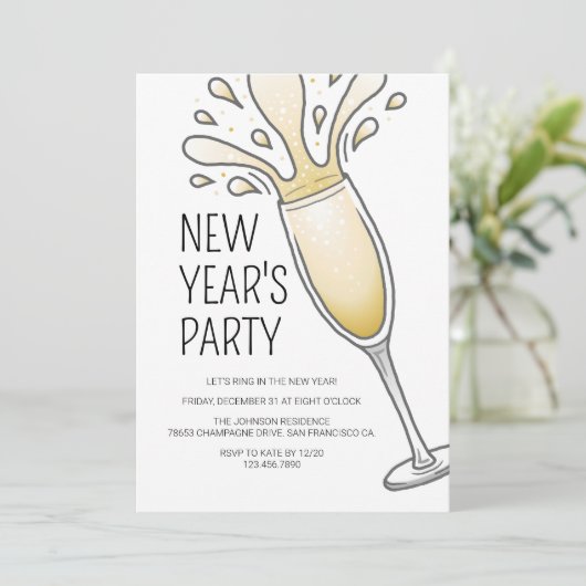 Nieuwjaarsfeest Champagne Kaart (Staand voorkant)