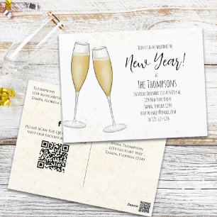 Nieuwjaarsfeest Champagne QR-code Vooraf Geadresse Briefkaart