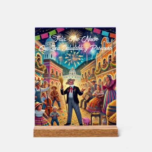 Nieuwjaarsfeest El Año Viejo Acryl Bord (Voorkant)