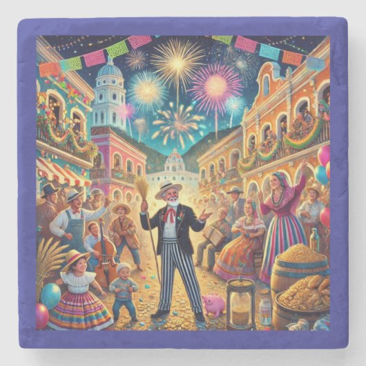 Nieuwjaarsfeest El Año Viejo Stenen Onderzetter (Voorkant)