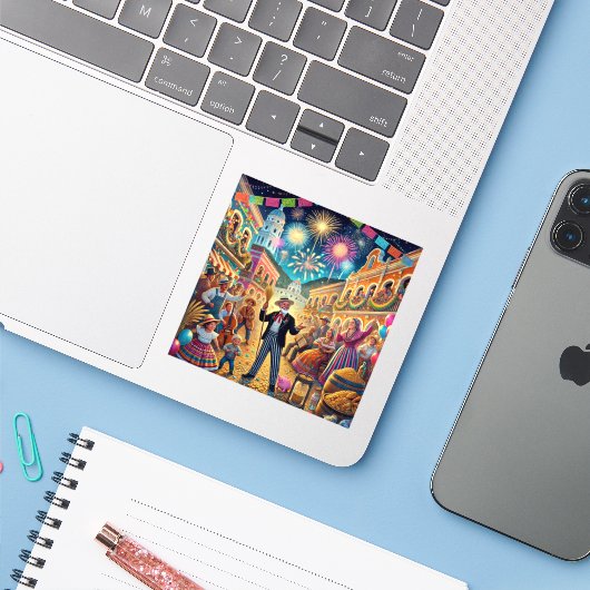 Nieuwjaarsfeest El Año Viejo Sticker (Laptop met iPhone)