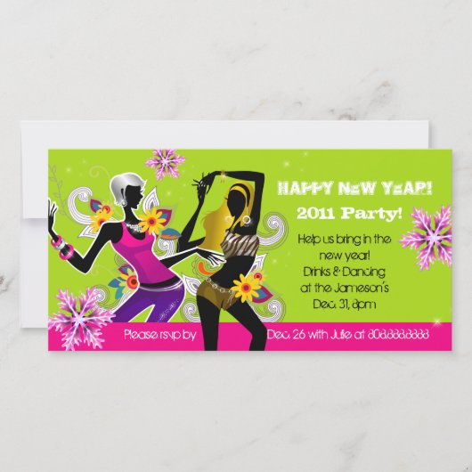 Nieuwjaarsfeest Feest Foto Kaart Dansende Lime (Voorkant)