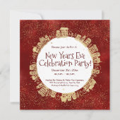 Nieuwjaarsfeest, feestdag, rood, goud, kaart (Voorkant)