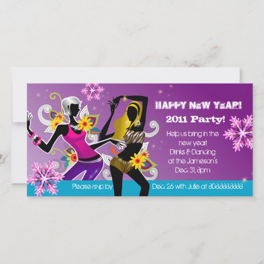 Nieuwjaarsfeest Foto Kaart Dansende Paars (Voorkant)