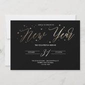 Nieuwjaarsfeest Gold Foil Party Invitation Black Kaart (Voorkant)