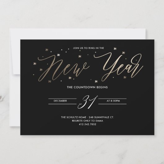 Nieuwjaarsfeest Gold Foil Party Invitation Black Kaart (Voorkant)