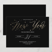 Nieuwjaarsfeest Gold Foil Party Invitation Black Kaart (Voorkant / Achterkant)