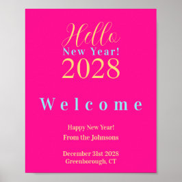 Nieuwjaarsfeest Hot Pink Welkom Poster