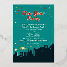 Nieuwjaarsfeest Mid-Century Modern Style Folie Uitnodiging