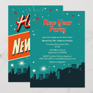 Nieuwjaarsfeest Mid-Century Modern Style Invitatio Kaart