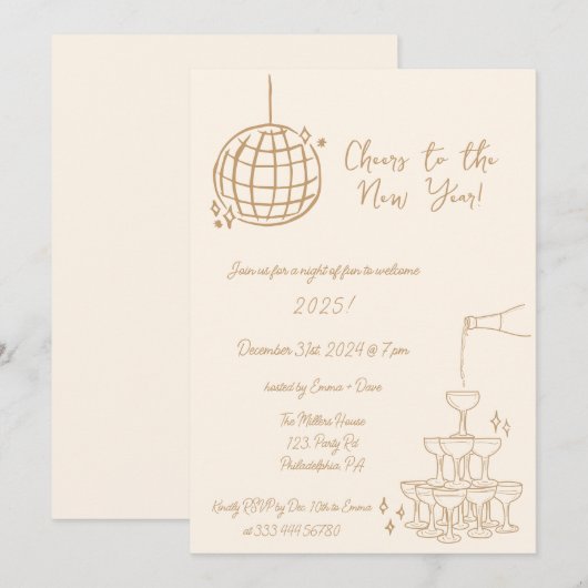 Nieuwjaarsfeest Nodig handgetekende krabbel uit Aankondiging (Voorkant / Achterkant)