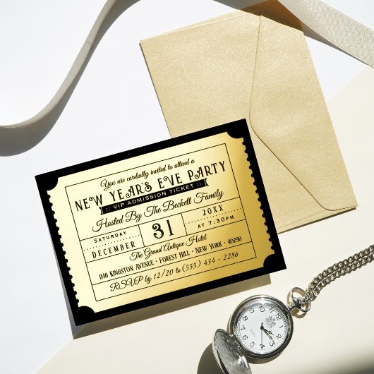 Nieuwjaarsfeest Ticket Echt Folie Uitnodiging
