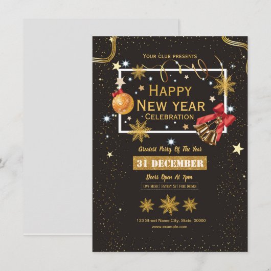 Nieuwjaarsfeest uitnodiging flyer (Voorkant / Achterkant)