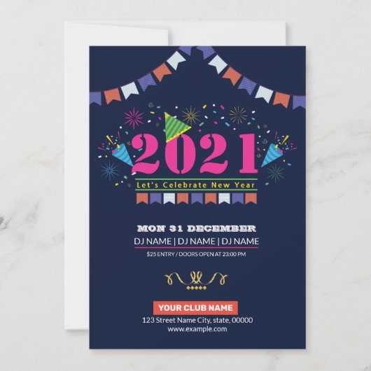 Nieuwjaarsfeest uitnodiging flyer (Voorkant)