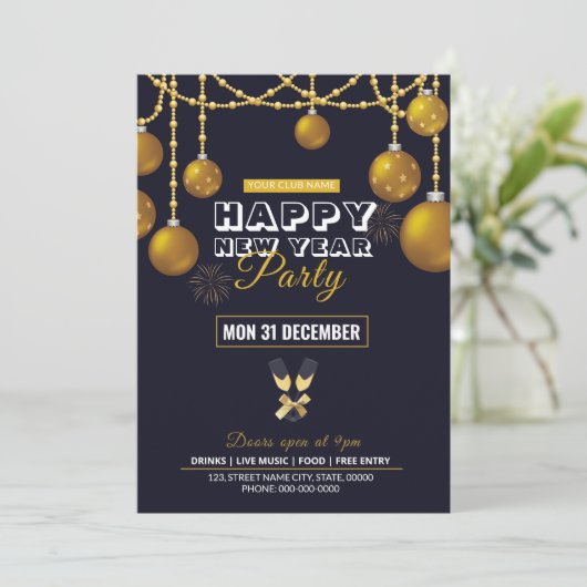 Nieuwjaarsfeest Uitnodigingsfolder Kaart (Staand voorkant)