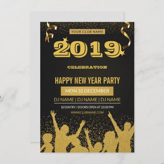 Nieuwjaarsfeest Uitnodigingsfolder Kaart (Voorkant / Achterkant)