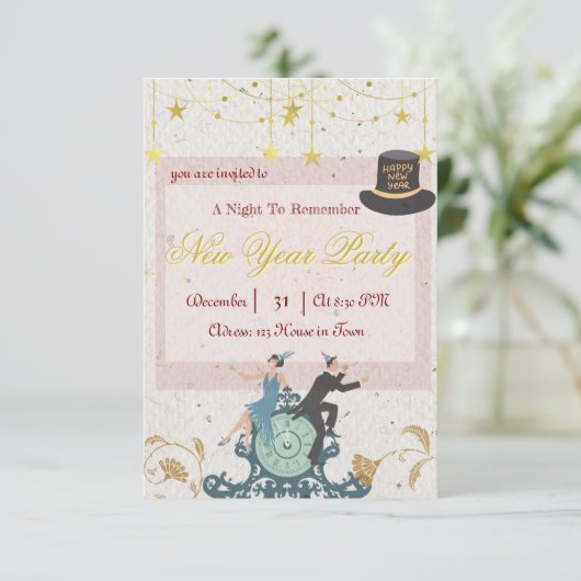 Nieuwjaarsfeest Vintage Inspiered Great Gatsby Kaart (Staand voorkant)