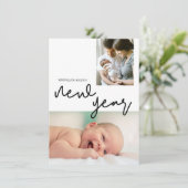 Nieuwjaarsfoto-Baby geboortedatum Feestdagenkaart (Staand voorkant)