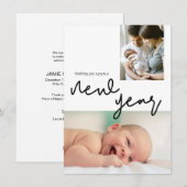 Nieuwjaarsfoto-Baby geboortedatum Feestdagenkaart (Voorkant / Achterkant)