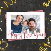 Nieuwjaarsfoto van Chic Modern Red & White Feestdagenkaart