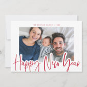 Nieuwjaarsfoto van Chic Modern Red & White Feestdagenkaart (Voorkant)