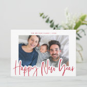 Nieuwjaarsfoto van Chic Modern Red & White Feestdagenkaart (Staand voorkant)