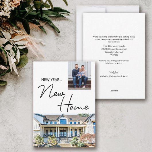 Nieuwjaarsfoto van de nieuwe thuisfamilie feestdagenkaart