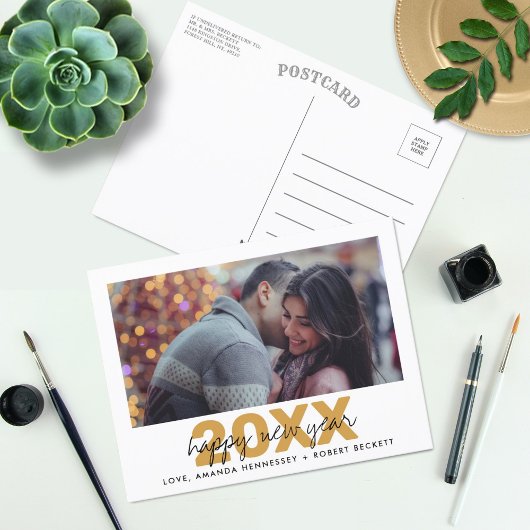 Nieuwjaarsfoto van modern Typografiescript Feestdagenkaart