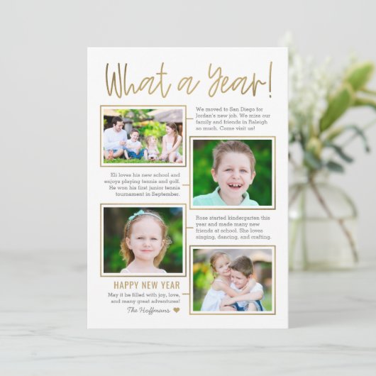 Nieuwjaarsfotokaart met overzicht bewerkbare kleur feestdagenkaart (Staand voorkant)