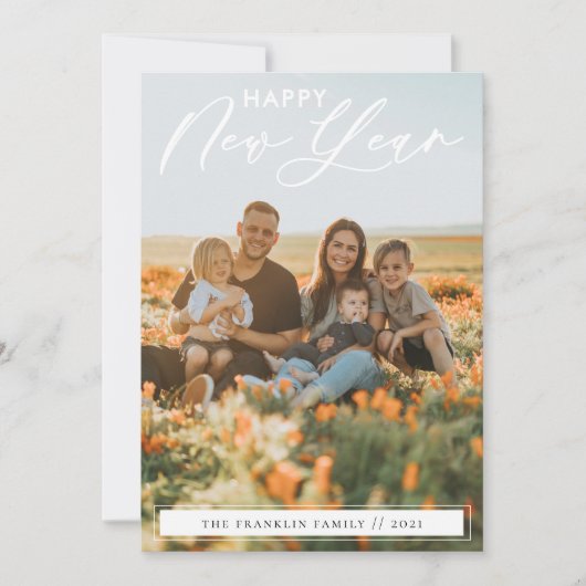 Nieuwjaarsfotokaart van Elegant Script Feestdagenkaart (Voorkant)