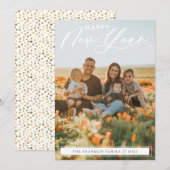 Nieuwjaarsfotokaart van Elegant Script Feestdagenkaart (Voorkant / Achterkant)