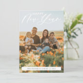 Nieuwjaarsfotokaart van Elegant Script Feestdagenkaart (Staand voorkant)